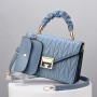 Two Piece Convenient Small Satchel Wrinkled Women Shoulder Bag - Light Blue