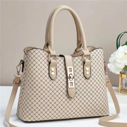 Contrast Zipper Checked Pattern Bucket Women Tote Hand bag - Beige