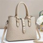 Contrast Zipper Checked Pattern Bucket Women Tote Hand bag - Beige