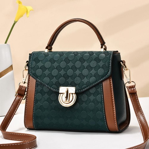Portable Embossed Crossbody Floral Women Square Shoulder Bag - Green image