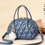 Luxury Textured Folded Hanging Fur Ball Shell Round Shoulder Bag - Blue