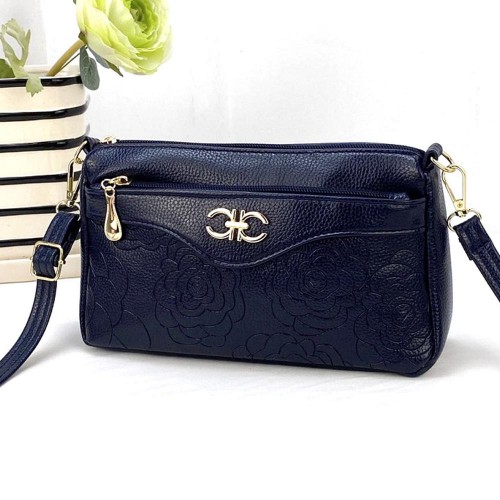Korean Style Floral Zipper Diagonal Shoulder Bag - Blue image