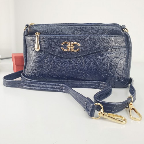 Korean Style Floral Zipper Diagonal Shoulder Bag - Blue image