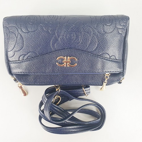 Korean Style Floral Zipper Diagonal Shoulder Bag - Blue image