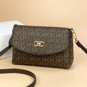 Elegant Flap MK Printed Zipper Pocket Shoulder Bag - Chocolate