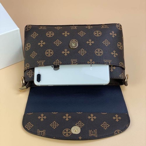 Elegant Flap Geometric Printed Zipper Pocket Shoulder Bag - Chocolate image