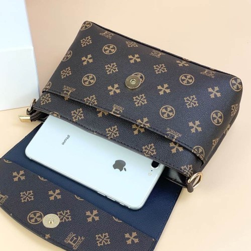 Elegant Flap Geometric Printed Zipper Pocket Shoulder Bag - Chocolate image