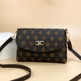 Elegant Flap Geometric Printed Zipper Pocket Shoulder Bag - Chocolate