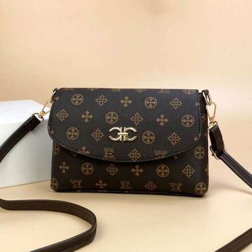 Elegant Flap Geometric Printed Zipper Pocket Shoulder Bag - Chocolate image
