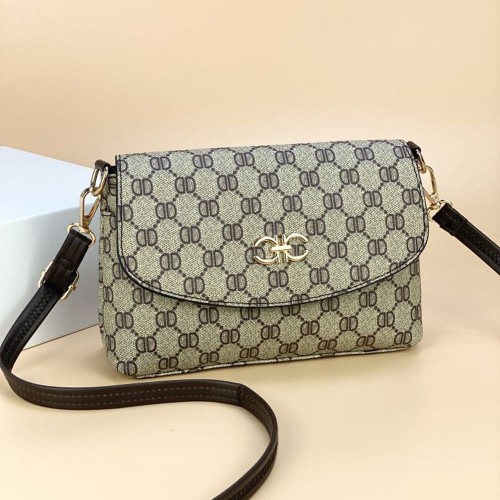 Elegant Flap Letters Printed Zipper Pocket Shoulder Bag - Light Brown image