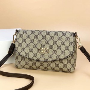 Elegant Flap Letters Printed Zipper Pocket Shoulder Bag - Light Brown