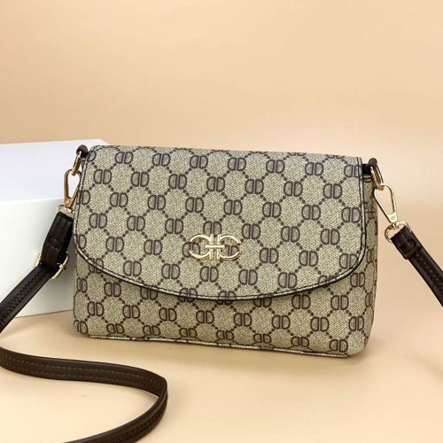Elegant Flap Letters Printed Zipper Pocket Shoulder Bag - Light Brown image