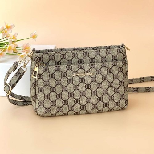 Oblique Adjustable Stripe Geometric Pattern Women Shoulder Bag - Light Brown image
