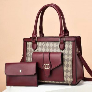 Trendy Two Piece Rhombus Square Women Tote Hand Bag - Maroon