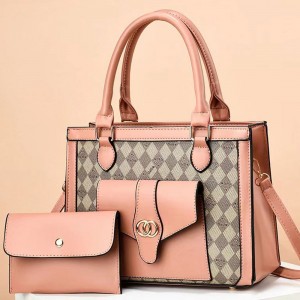 Trendy Two Piece Rhombus Square Women Tote Hand Bag - Pink