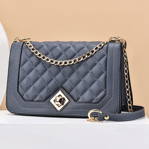 Elegant Rhombus Flip Lock Closure Women Shoulder Bag - Blue image