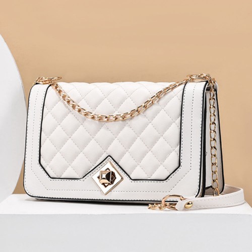 Elegant Rhombus Flip Lock Closure Women Shoulder Bag - White image