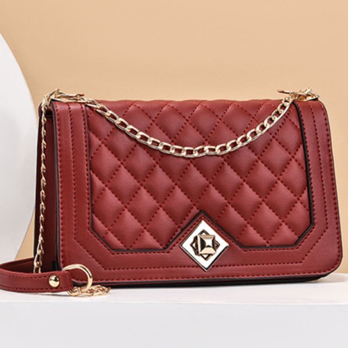 Elegant Rhombus Flip Lock Closure Women Shoulder Bag - Red image