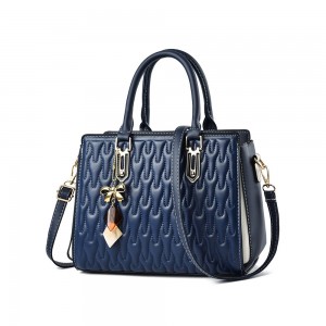 Luxury Double Hand Wrinkled Embossed Women Tote Hand Bag - Blue