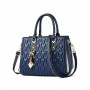 Luxury Double Hand Wrinkled Embossed Women Tote Hand Bag - Blue