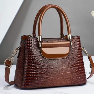 Trendy Crocodile Pattern Cross Border Texture Tote Hand Bag - Brown