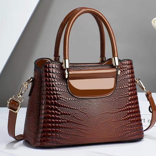 Trendy Crocodile Pattern Cross Border Texture Tote Hand Bag - Brown image