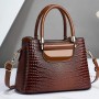 Trendy Crocodile Pattern Cross Border Texture Tote Hand Bag - Brown