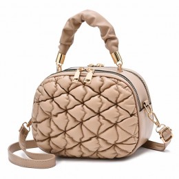 Trendy Embossed Winkled  Mini Women Round Shoulder Bag - Beige