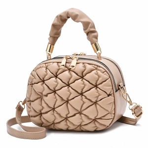 Trendy Embossed Winkled  Mini Women Round Shoulder Bag - Beige