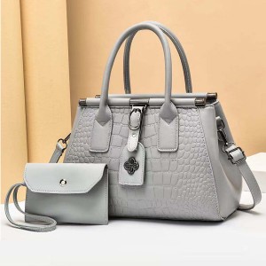 Two Piece Crocodile Pattern Women Square Hand Bag - Grey