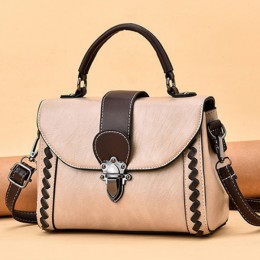 Elegant Lock Design Flap Cross Body Texture Women Shoulder Bag - Beige