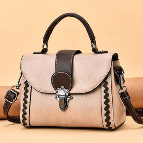 Elegant Lock Design Flap Cross Body Texture Women Shoulder Bag - Beige image