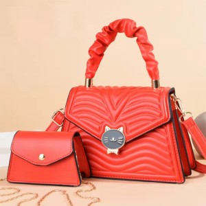 Wrinkled Embossed Two Piece Crossbody Flip Women Tote Handbag - Red