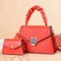 Wrinkled Embossed Two Piece Crossbody Flip Women Tote Handbag - Red