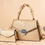 Wrinkled Embossed Two Piece Crossbody Flip Women Tote Handbag - Beige
