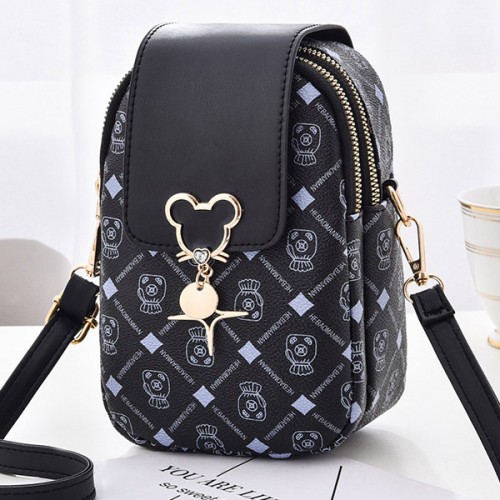 Check Box Micky Mouse Adjustable Strap Flip Women Shoulder Bag - Black image