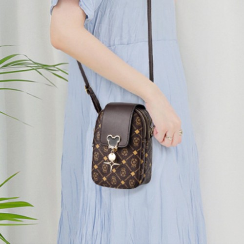 Check Box Micky Mouse Adjustable Strap Flip Women Shoulder Bag - Dark Brown image