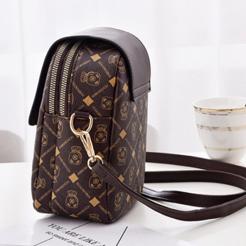Check Box Micky Mouse Adjustable Strap Flip Women Shoulder Bag - Dark Brown image