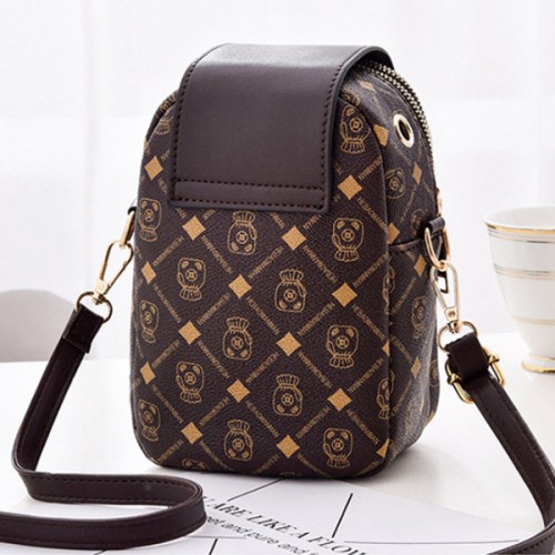 Check Box Micky Mouse Adjustable Strap Flip Women Shoulder Bag - Dark Brown image