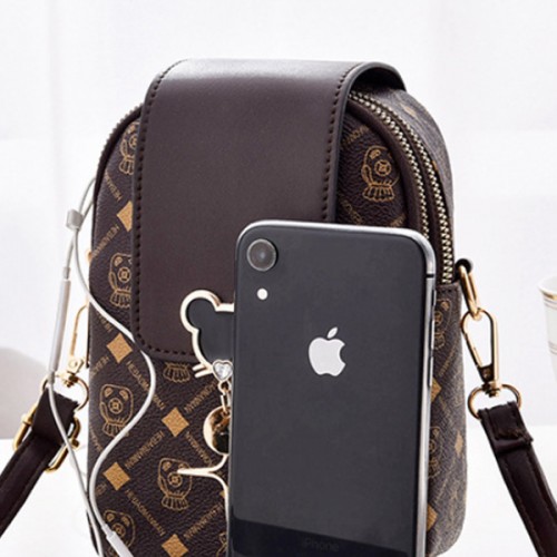 Check Box Micky Mouse Adjustable Strap Flip Women Shoulder Bag - Dark Brown image