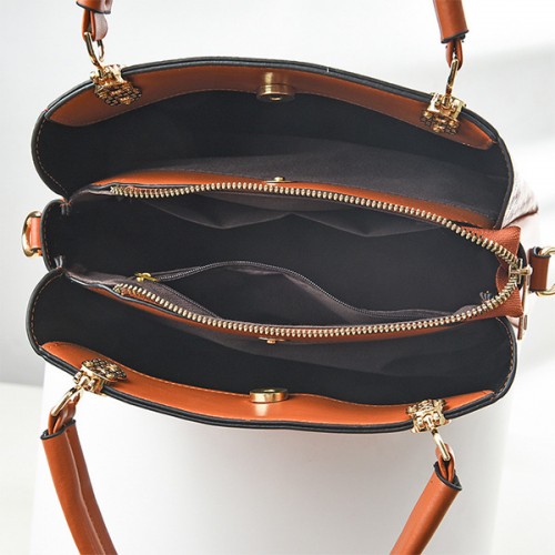 Trendy Oblique Double Hand Floral Women Tote Hand Bag - Brown image