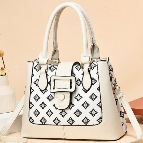 Versatile Double Handle Zipper Pockets Vertical Square Tote Hand Bag - Cream image