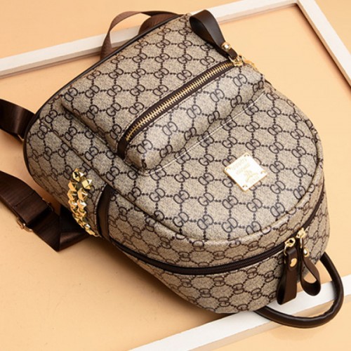 Stylish and Functional Presbyopia Zipper Pockets Women Backpack - Light Brown image