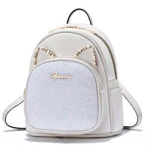 Luxury Sequin Cat Shape Multi Pockets Women Backpack - Cream