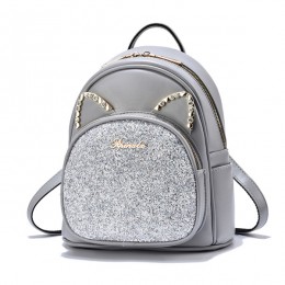 Luxury Sequin Cat Shape Multi Pockets Women Backpack - Grey