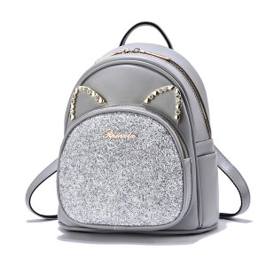Luxury Sequin Cat Shape Multi Pockets Women Backpack - Grey