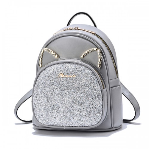 Luxury Sequin Cat Shape Multi Pockets Women Backpack - Grey image