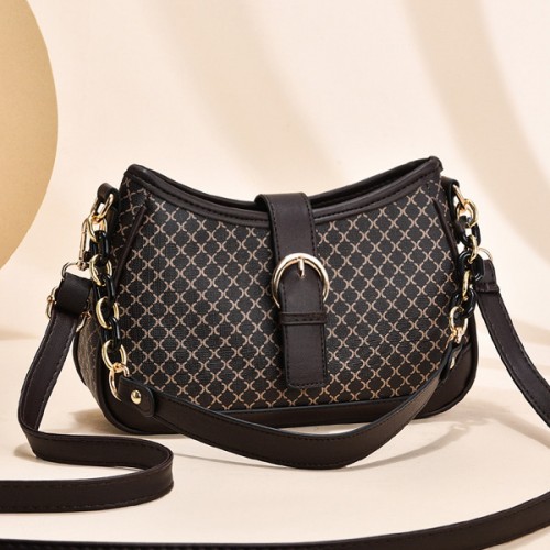 Crossbody Chain Baguette Plaid Pattern Messenger Shoulder Bags - Brown image