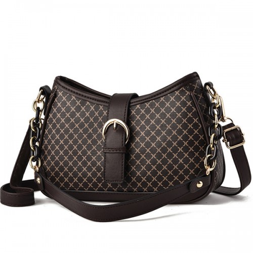 Crossbody Chain Baguette Plaid Pattern Messenger Shoulder Bags - Brown image