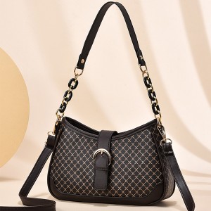 Crossbody Chain Baguette Plaid Pattern Messenger Shoulder Bags - Brown